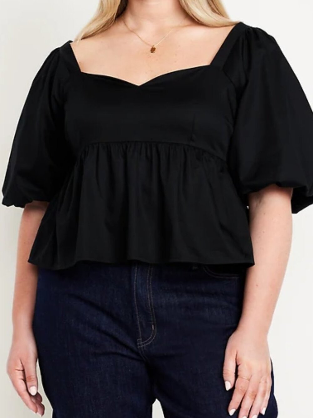 Puff-Sleeve Poplin Peplum Top
